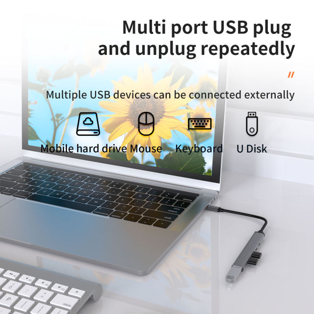5-in-1 USB Type C Hub Adapter - Type C to USB2.0, PD60W, USB C Data x 2, USB3.0 - 5-in-1 Type-C Hub