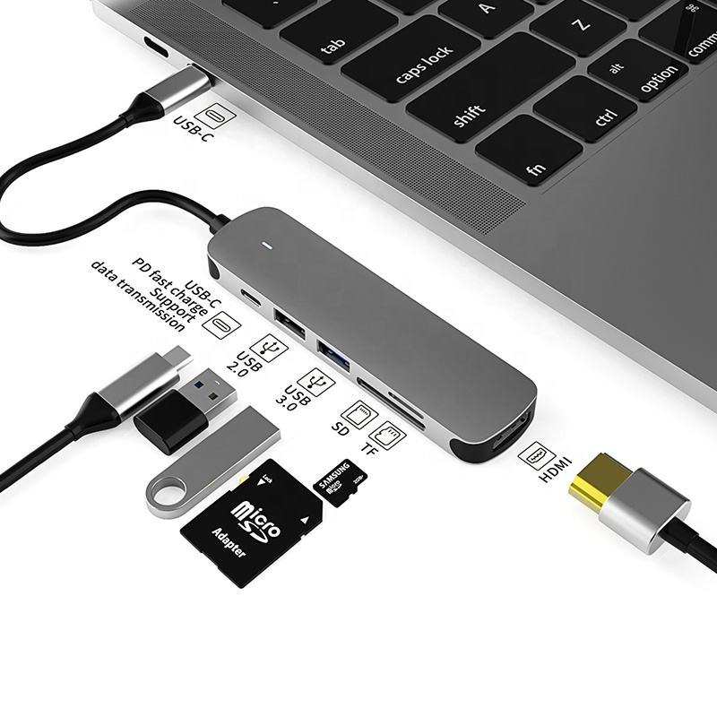 6-in-1 USB Fast Charge 3.0 Hub - PD, HDMI, USB 3.0, USB 2.0, SD, TF - Factory Private Model USB Type C Hub