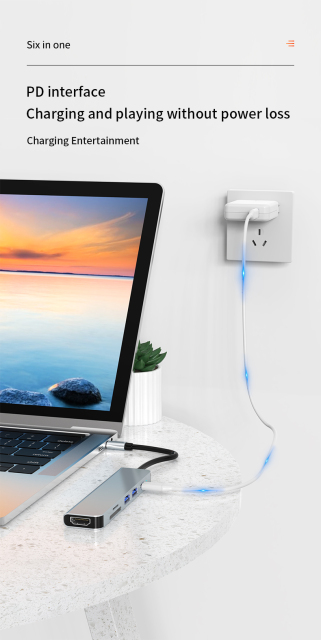 6-in-1 USB C Hub - HD-MI 4K, PD 87W, USB3.0, USB2.0, SD, TF - Stock USB C Hub for Enhanced Connectivity