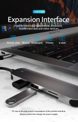 5-in-1 USB Type-C Hub Adapter HD-MI USB3.0 USB2.0 SD TF ABS Aluminum Alloy