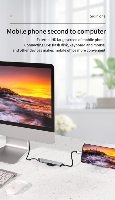 6-in-1 USB C Hub - HD-MI 4K, PD 87W, USB3.0, USB2.0, SD, TF - Stock USB C Hub for Enhanced Connectivity