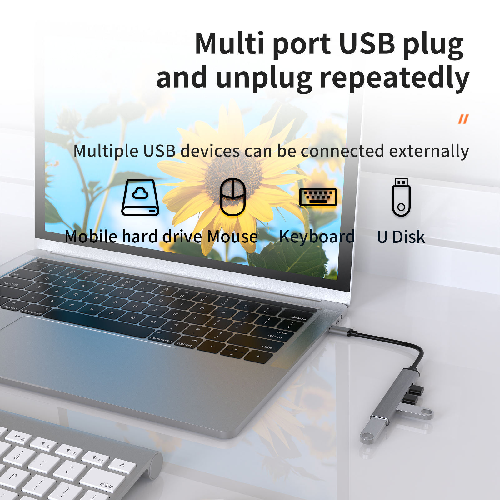 4-in-1 USB Type C Hub Adapter Docking Station Type C to USB3.0 x 3 - Gray USB Hub