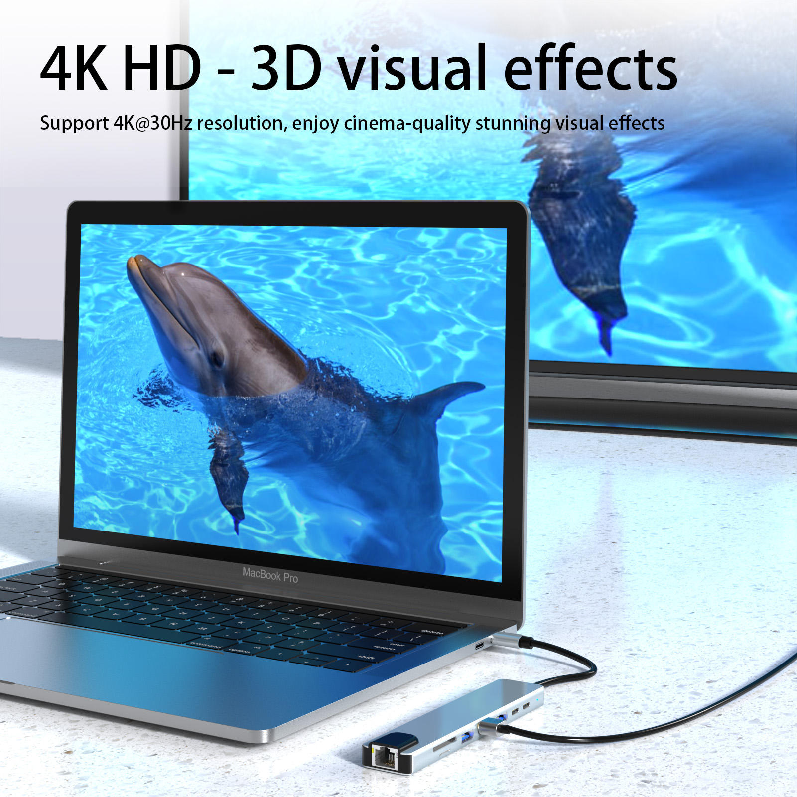 8-in-1 Universal Type-C Hub - PD, USB Data, USB 3.0 x 3, SD, TF, HDMI, RJ45 - Gray Hub