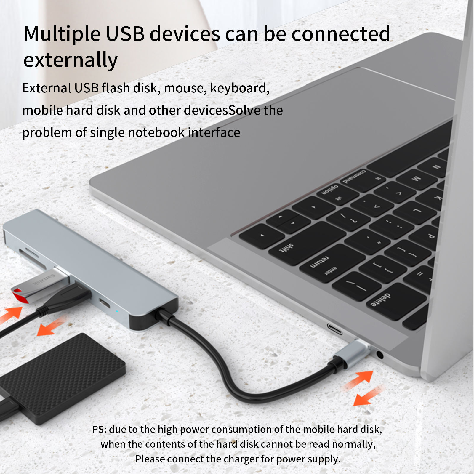 6-in-1 USB C Hub - HD-MI 4K, PD 87W, USB3.0, USB2.0, SD, TF - Stock USB C Hub for Enhanced Connectivity