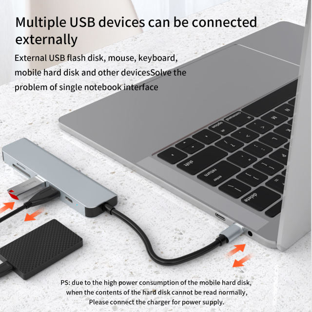 6-in-1 USB C Hub - HD-MI 4K, PD 87W, USB3.0, USB2.0, SD, TF - Stock USB C Hub for Enhanced Connectivity