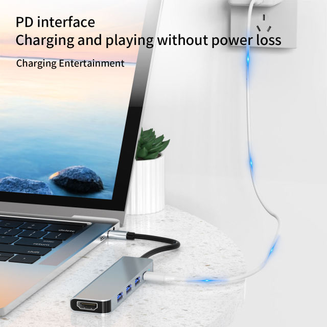 5-in-1 Portable USB Hub 3.0 - Type-C to HD-MI 4K, PD 87W, USB3.0, USB2.0 x 2
