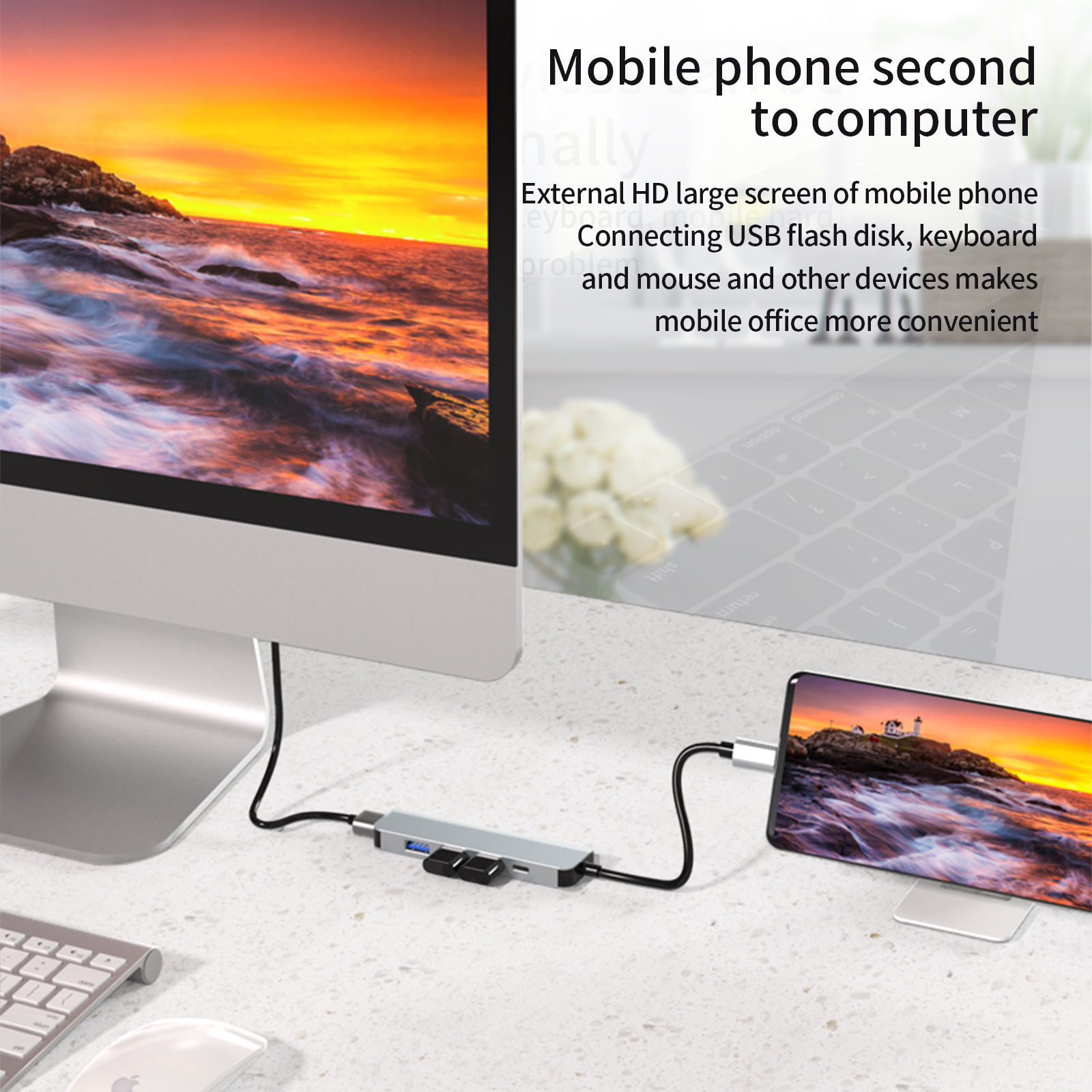 5-in-1 Portable USB Hub 3.0 - Type-C to HD-MI 4K, PD 87W, USB3.0, USB2.0 x 2
