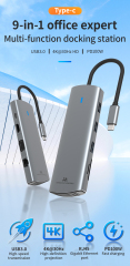 9-in-1 USB 3.0 Docking Station - 5Gbps USB2.0, RJ45, SD, TF Card, PD3.0 100W Fast Charging, Dual Display 4K30Hz, VGA