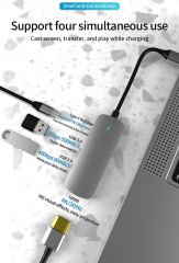 4-in-1 USB Hub Type-C to HD-MI, USB3.0, USB2.0, PD 60W Popular and Efficient USB Hub Charger Pravite Label Facotry Price