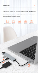 8-in-1 Universal Type-C Hub - PD, USB Data, USB 3.0 x 3, SD, TF, HDMI, RJ45 - Gray Hub