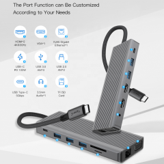 14-in-1 Multifunction Type-C USB Adapter - HDMI, VGA, USB-C Hub - For MacBook Charging and Data Transfer