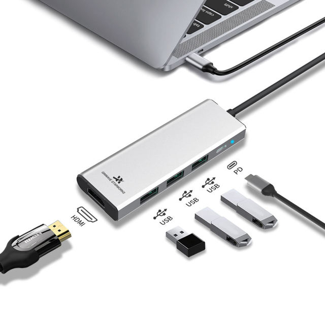 5-in-1 Type-C USB3.0 USB2.0 5Gbps PD3.0 PD100W HD 4K30Hz Laptop USB-C Docking Station