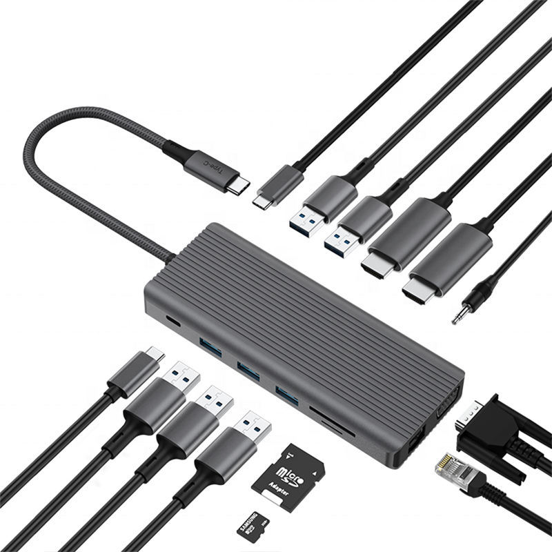 14-in-1 Multifunction Type-C USB Adapter - HDMI, VGA, USB-C Hub - For MacBook Charging and Data Transfer