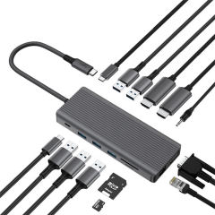 14-in-1 Multifunction Type-C USB Adapter - HDMI, VGA, USB-C Hub - For MacBook Charging and Data Transfer