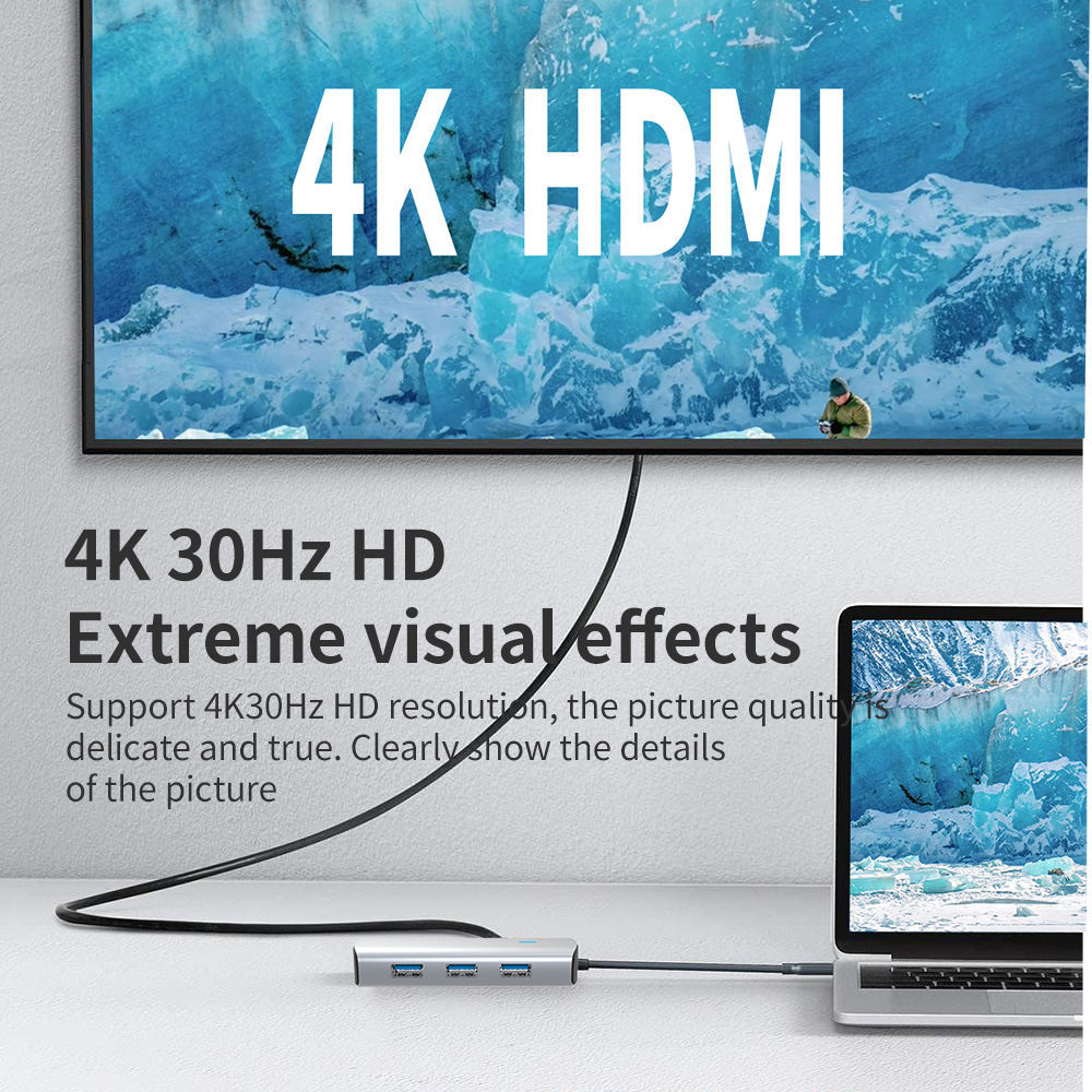5-in-1 USB 3.0 Docking Station - USB-C, HDMI, RJ45, PD100W - High Quality and Versatile