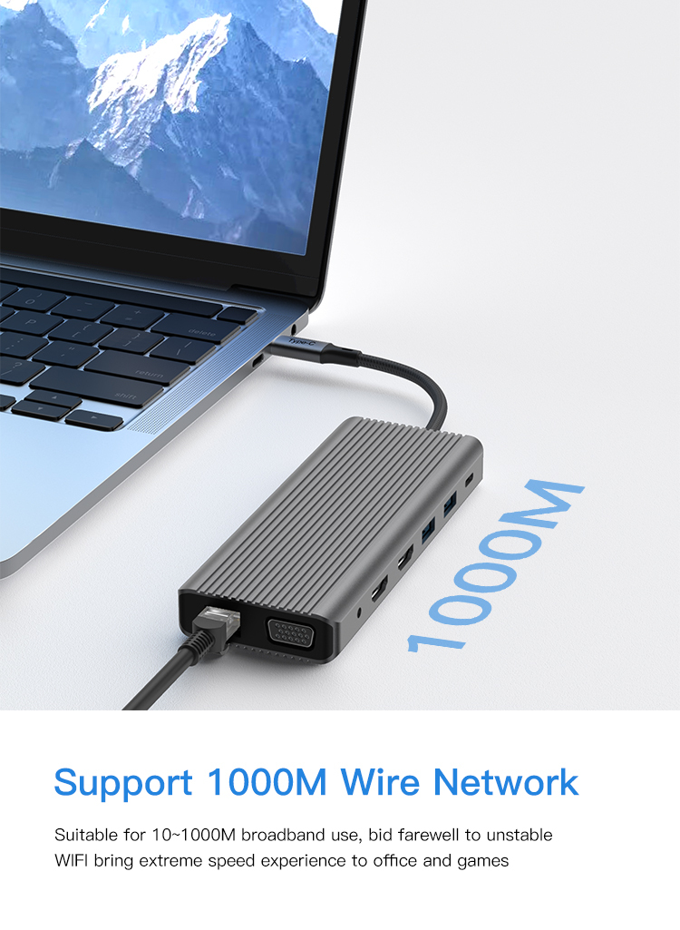14-in-1 Multifunction Type-C USB Adapter - HDMI, VGA, USB-C Hub - For MacBook Charging and Data Transfer