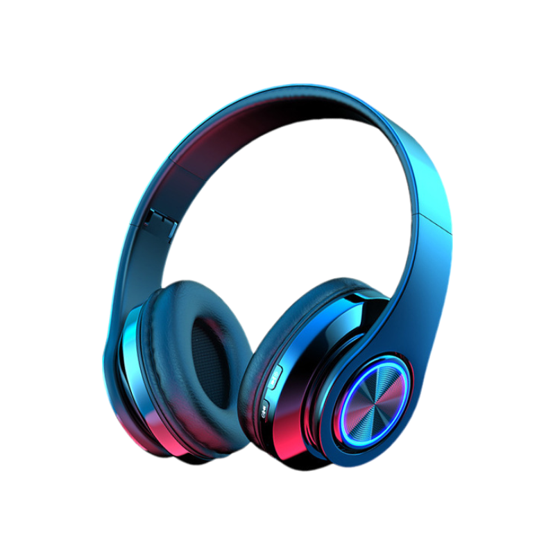 USHS B39 Wireless Over-Ear Bluetooth Headphones - LED RGB Lights, Foldable, Card Slot, Bluetooth 5.0