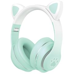 USHS VZV-36M Cute Cat Ear Bluetooth Headphones with LED Lights, Foldable Wireless Headset with Card Slot for Girls
