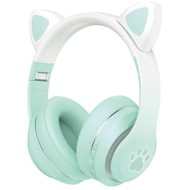 USHS VZV-36M Cute Cat Ear Bluetooth Headphones with LED Lights, Foldable Wireless Headset with Card Slot for Girls