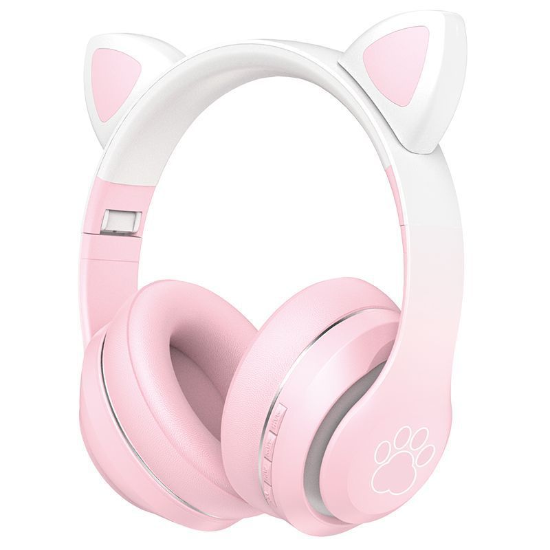 USHS VZV-36M Cute Cat Ear Bluetooth Headphones with LED Lights, Foldable Wireless Headset with Card Slot for Girls