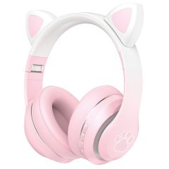 USHS VZV-36M Cute Cat Ear Bluetooth Headphones with LED Lights, Foldable Wireless Headset with Card Slot for Girls