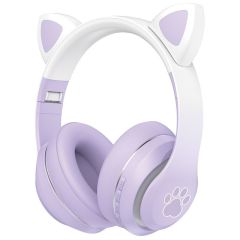 USHS VZV-36M Cute Cat Ear Bluetooth Headphones with LED Lights, Foldable Wireless Headset with Card Slot for Girls