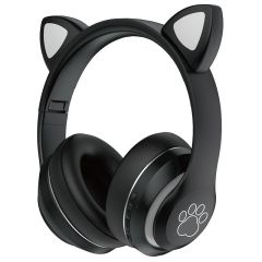 USHS VZV-36M Cute Cat Ear Bluetooth Headphones with LED Lights, Foldable Wireless Headset with Card Slot for Girls