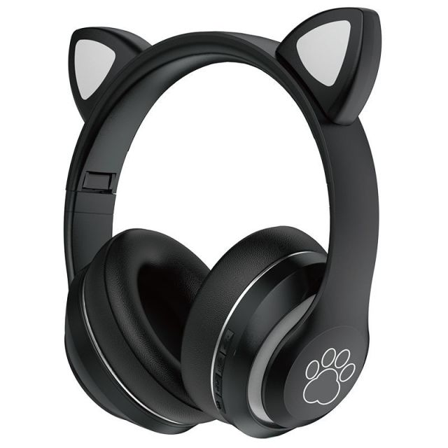 USHS VZV-36M Cute Cat Ear Bluetooth Headphones with LED Lights, Foldable Wireless Headset with Card Slot for Girls