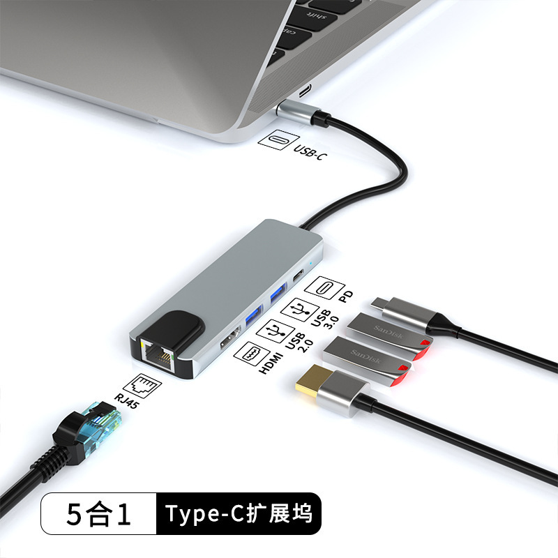 USHB TW5A 5-in-1 USB C Hub - Type C to HD-MI, USB3.0, USB2.0, SD, TF - Portable and Efficient Hot Sale