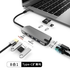 USHB 1908 8-in-1 Port USB Hub Type C - USB 3.0, HDMI, SD, TF, RJ45, PD - Factory Private Model