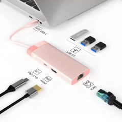 USHB BS6A Pink 6-in-1 USB-C Hub – HDMI 4K, 100W PD Charging, 1000M Ethernet, 3 USB 3.0 Ports Docking Station for MacBook, Dell, Lenovo