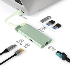 USHB BS6A Green 6-in-1 USB-C Hub – HDMI 4K, 100W PD Charging, 1000M Ethernet, 3 USB 3.0 Ports Docking Station for MacBook, Dell, Lenovo