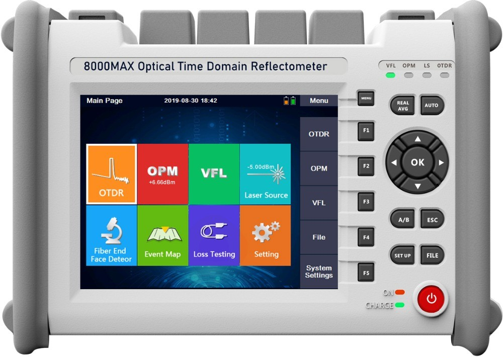 8000MAX OTDR 850/1300/1310/1490/1550/1625nm Optional Wavelength Fiber Optic OTDR Reflectometer FTTH With VFL OPM OLS Event Map