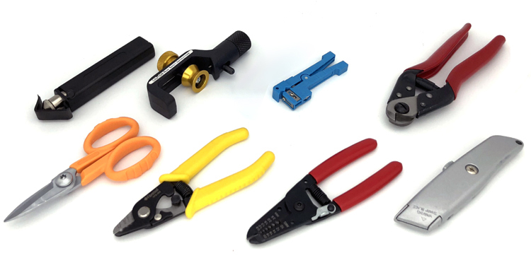 Optical Fiber Tools Kit inlcuding FIBER CABLE JACKET REMOVER TOOLS, UNIVERSAL ASSEMBLY TOOLS, CLEANING Tools