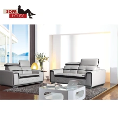Recliner leather furniture sofa set 3+2+1 headrest mechanism living room