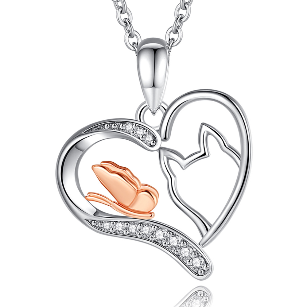 Butterfly and Cat Heart Pendant