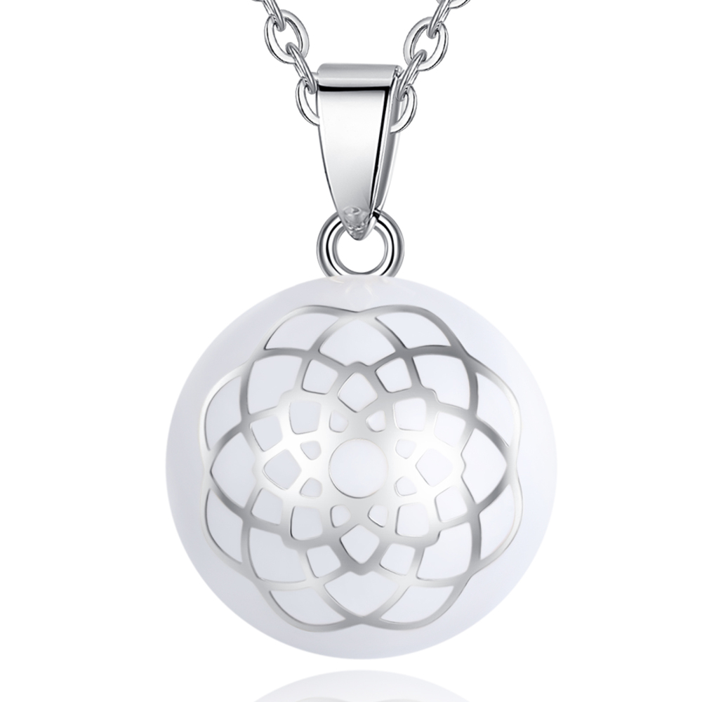 Flower Pattern White Enamel Harmony Bola Pendant