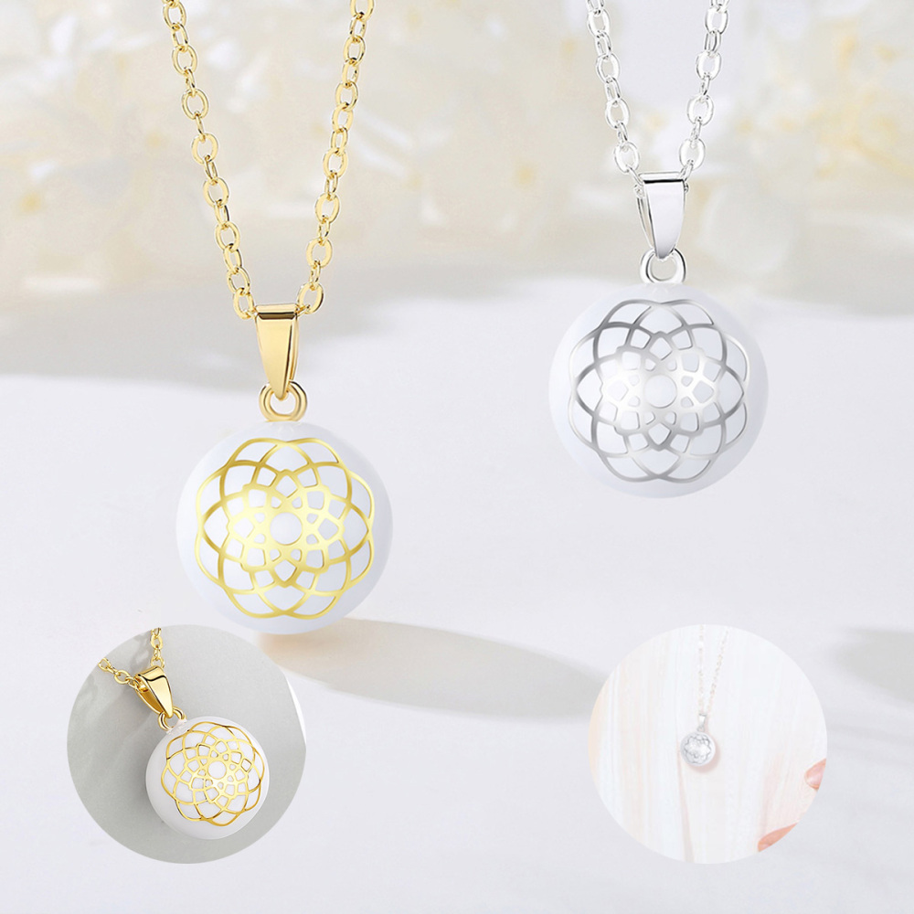 Flower Pattern White Enamel Harmony Bola Pendant