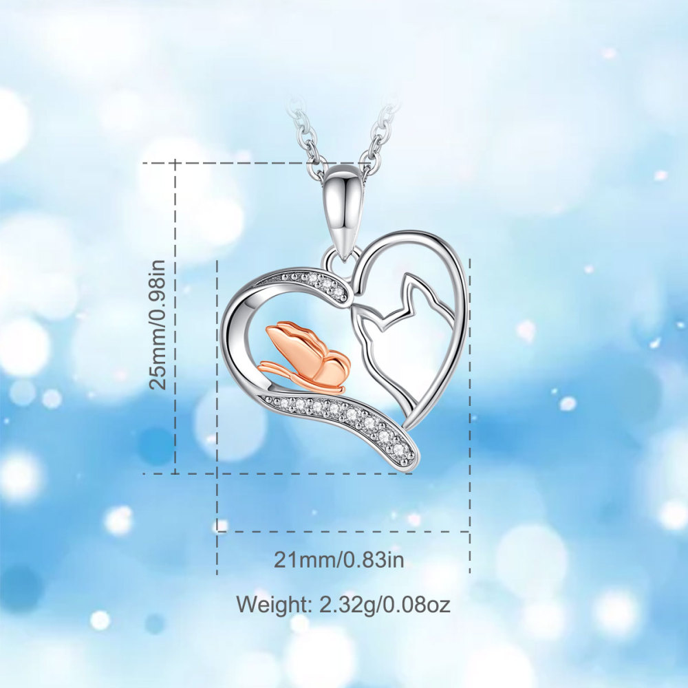 Butterfly and Cat Heart Pendant