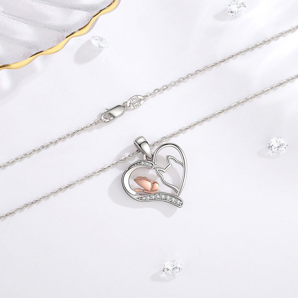 Butterfly and Cat Heart Pendant