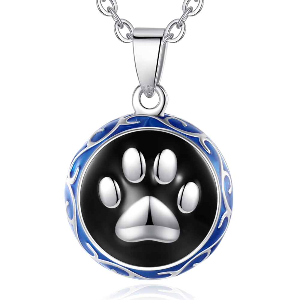Silver Paw Print Design Harmony Bola Pendant