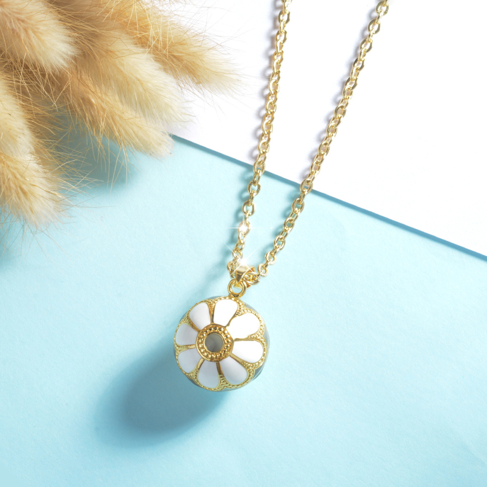 White Daisy Harmony Bola Pendant Necklace