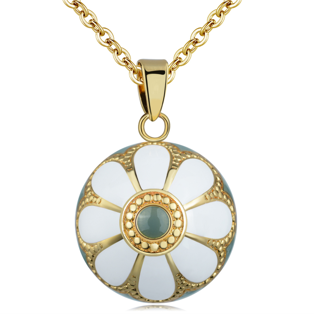 White Daisy Harmony Bola Pendant Necklace