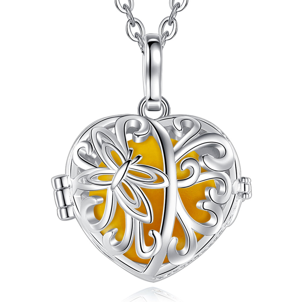 Silver-Plated Butterfly Heart Chime Cage Pendant