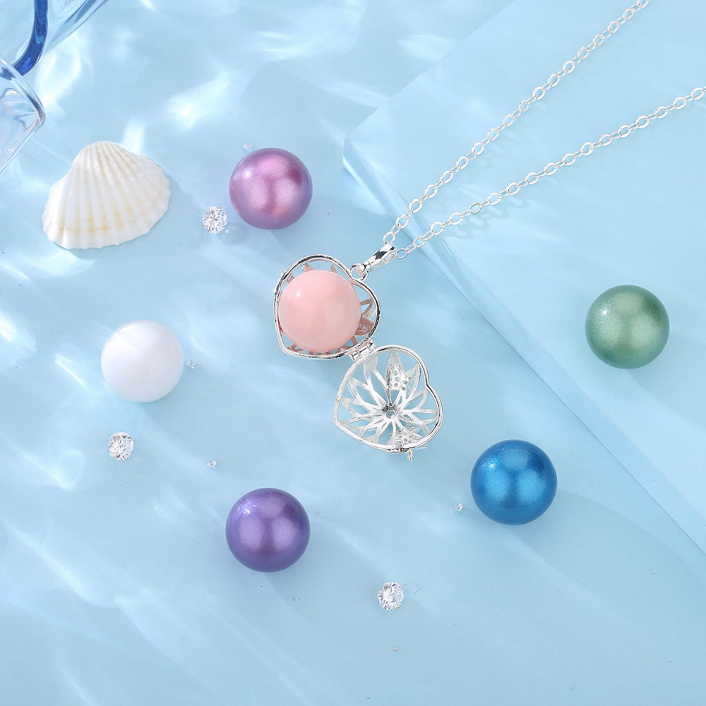 White Gemstones Butterfly Flower Chime Cage Pendant