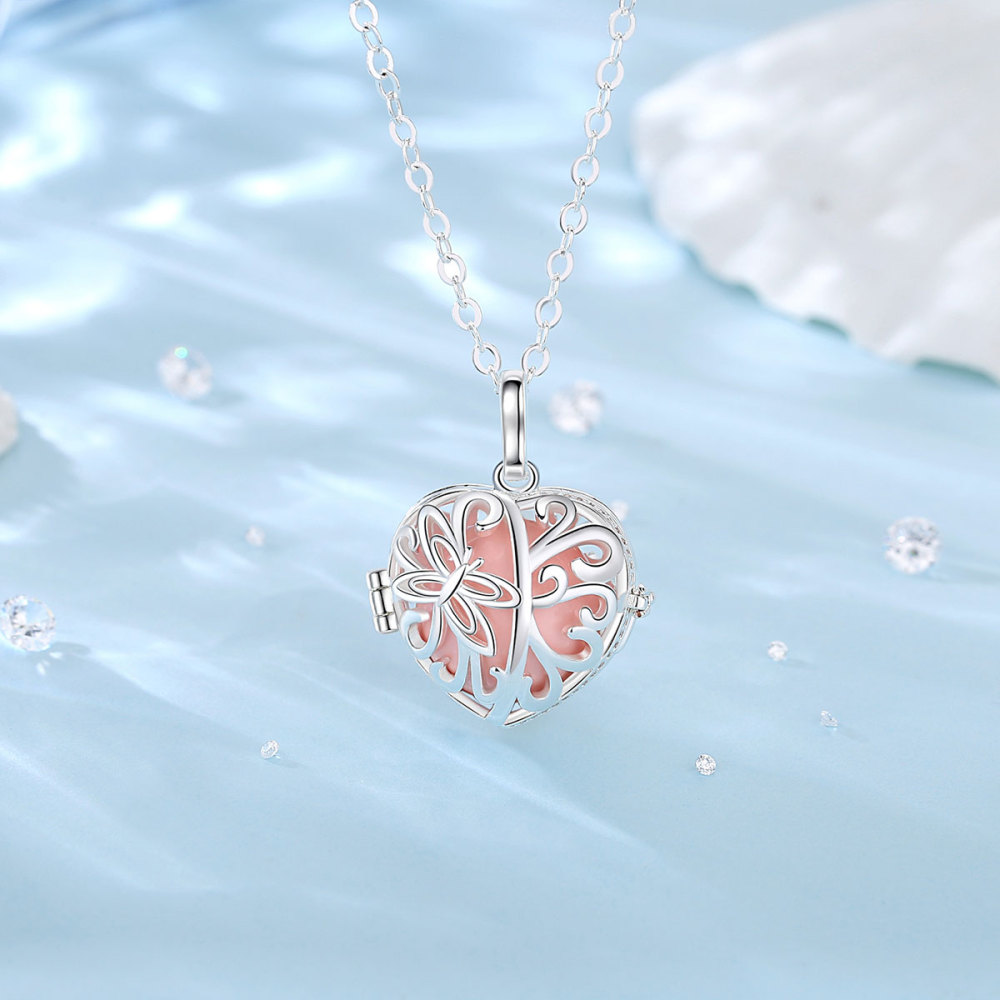 Silver-Plated Butterfly Heart Chime Cage Pendant
