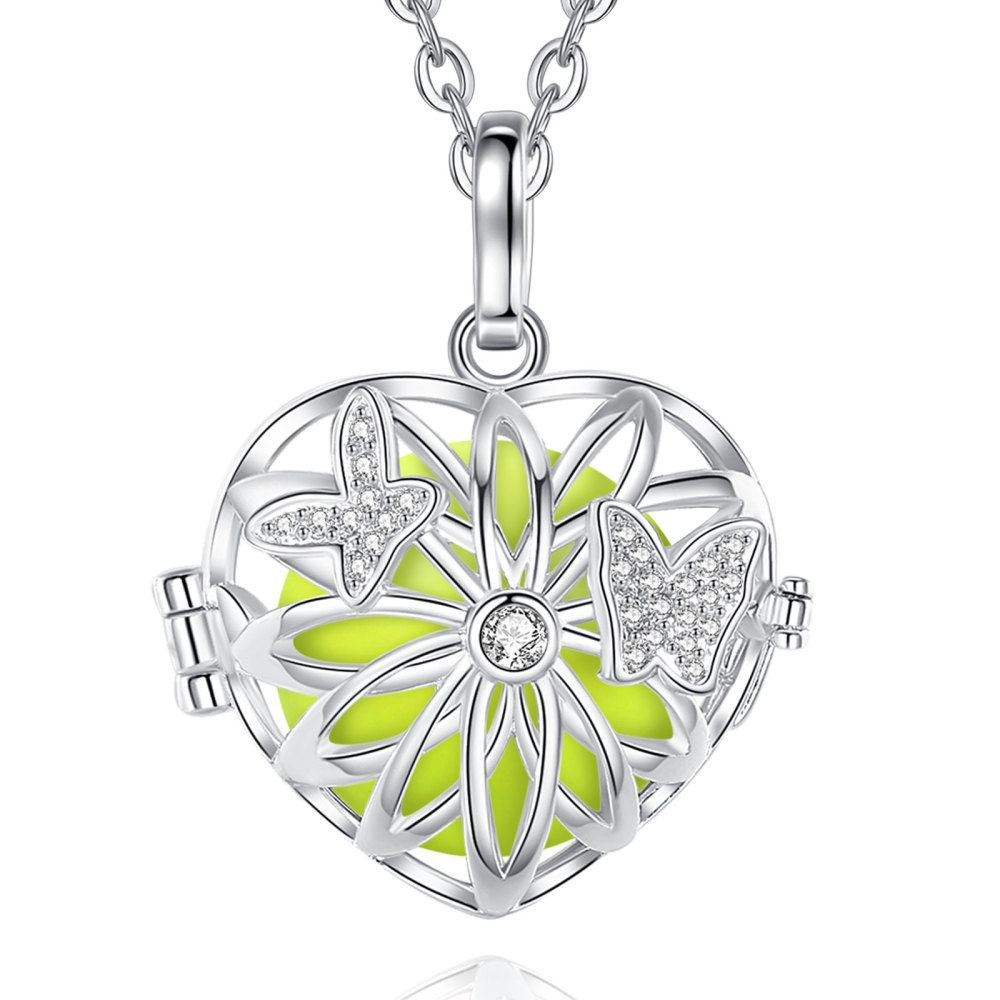 White Gemstones Butterfly Flower Chime Cage Pendant