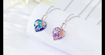 Heart-Shaped Urn Pendant Necklace with Moonstone or Swarovski Crystal