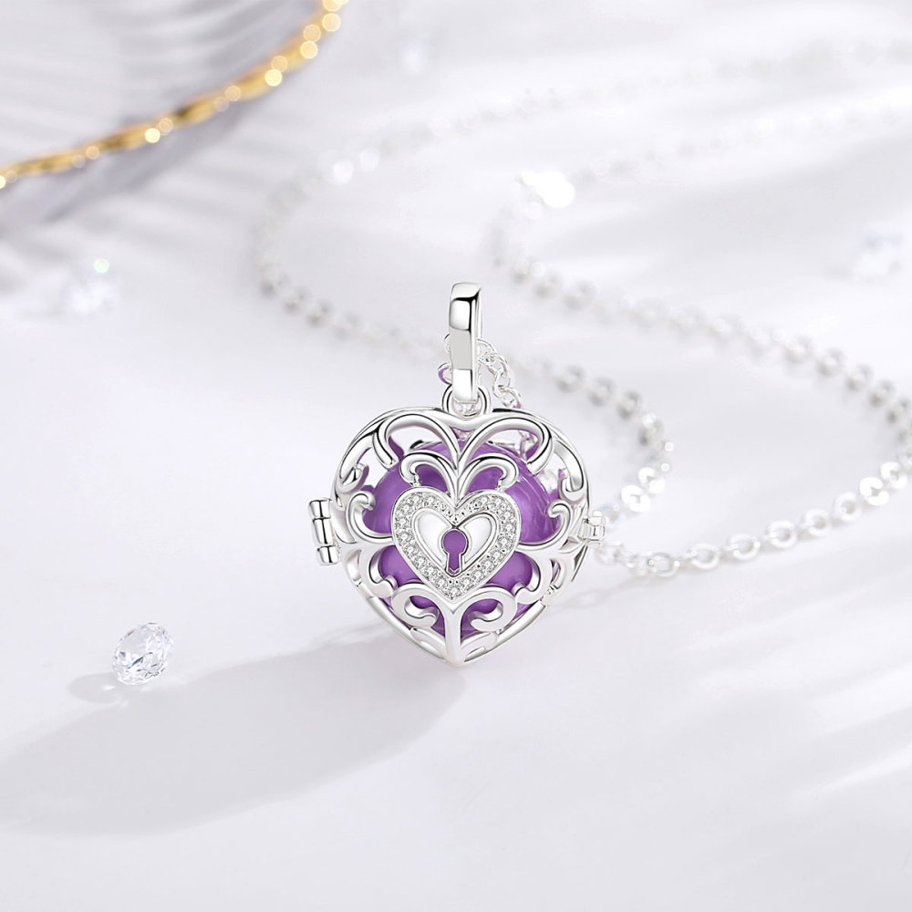 Heart-Shaped Lock Design Silver-Plated Chime Balls Pendant