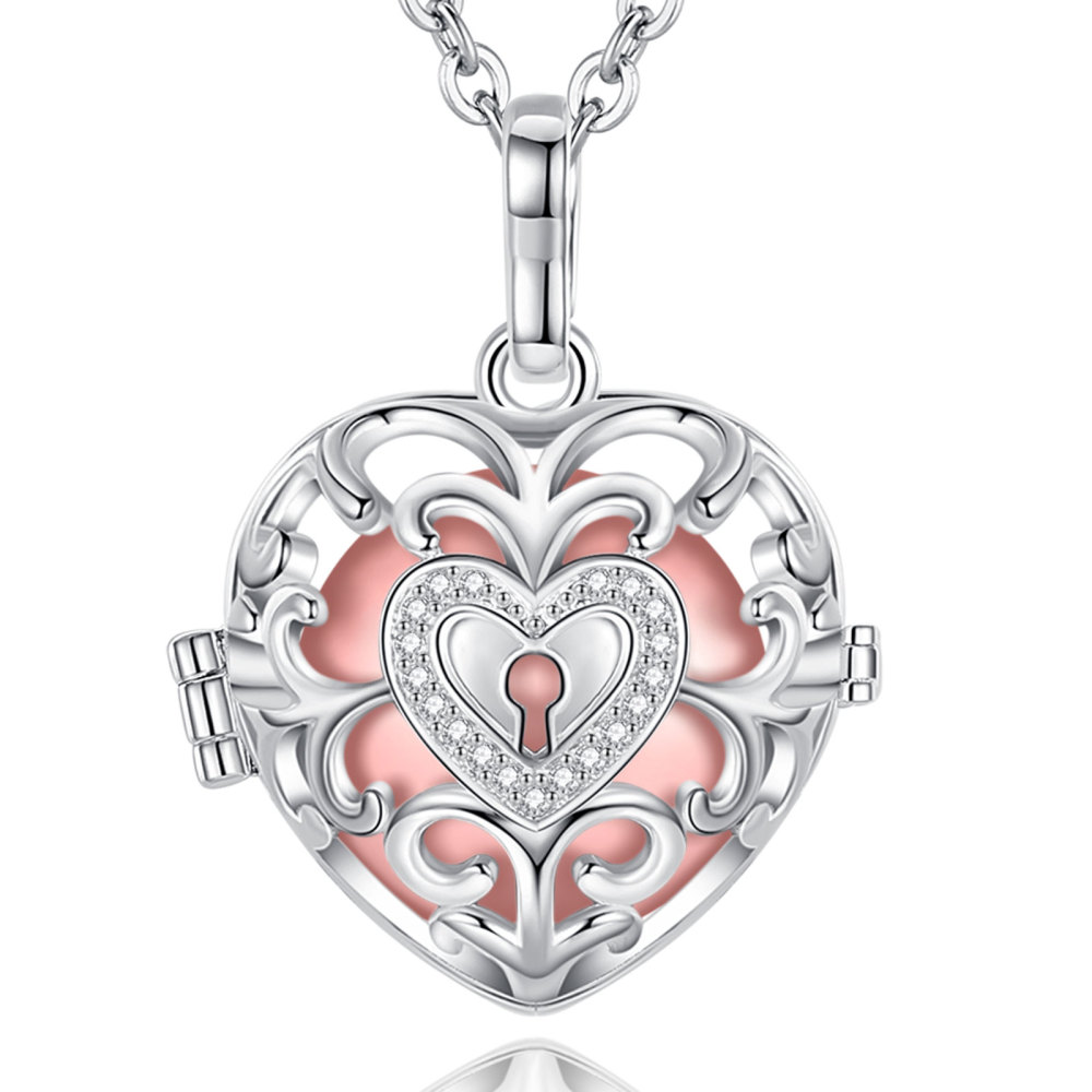 Heart-Shaped Lock Design Silver-Plated Chime Balls Pendant